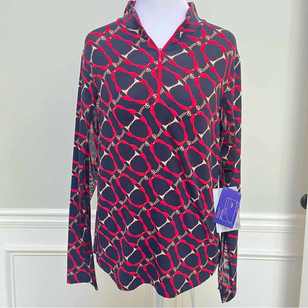 IBKUL Black and Red Chain Pattern Pullover Size M